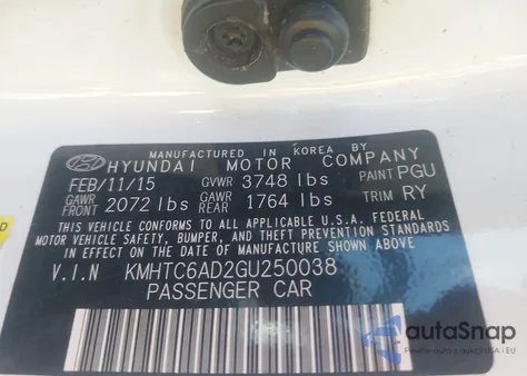 2016 Hyundai Veloster из США, поврежденный, VIN KMHTC6AD2GU250038